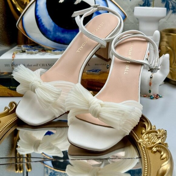 🆕 LOEFFLER RANDALL 🧿 NWOT Kimora White Pleated Bow Heel, Sz 6.5 - Picture 14 of 16